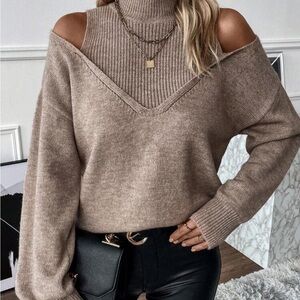Women's Cold Shoulder Sweater - Brown
